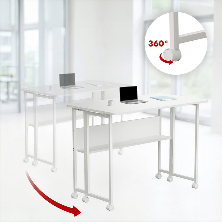 Maclean folding table desk, white, mobile, top 100x58cm, max. 50kg, MC-126 W