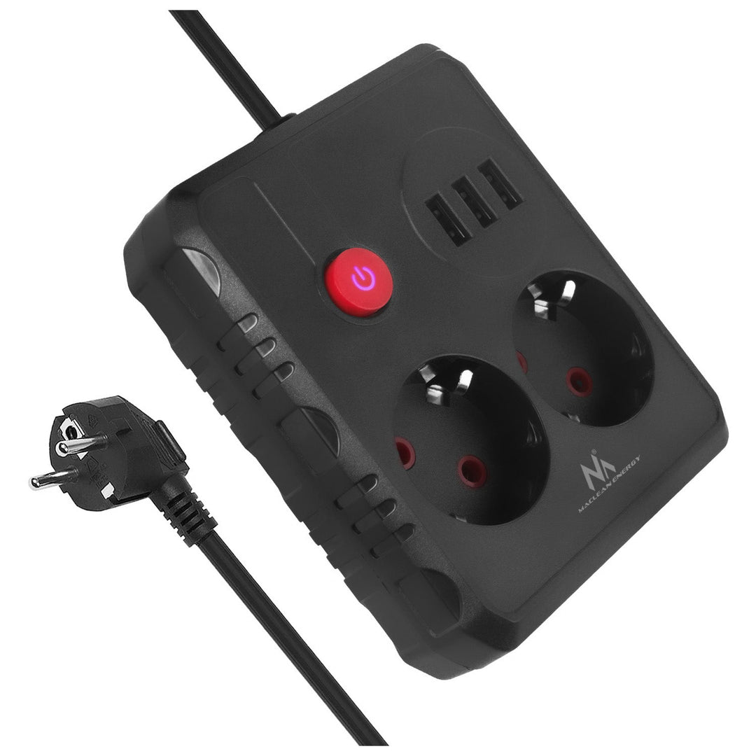 Maclean power strip, extender 2 sockets + 3xUSB, 110-240V AC 50/60Hz, 2.1A max 2500W, 3 m, black, MCE388 B