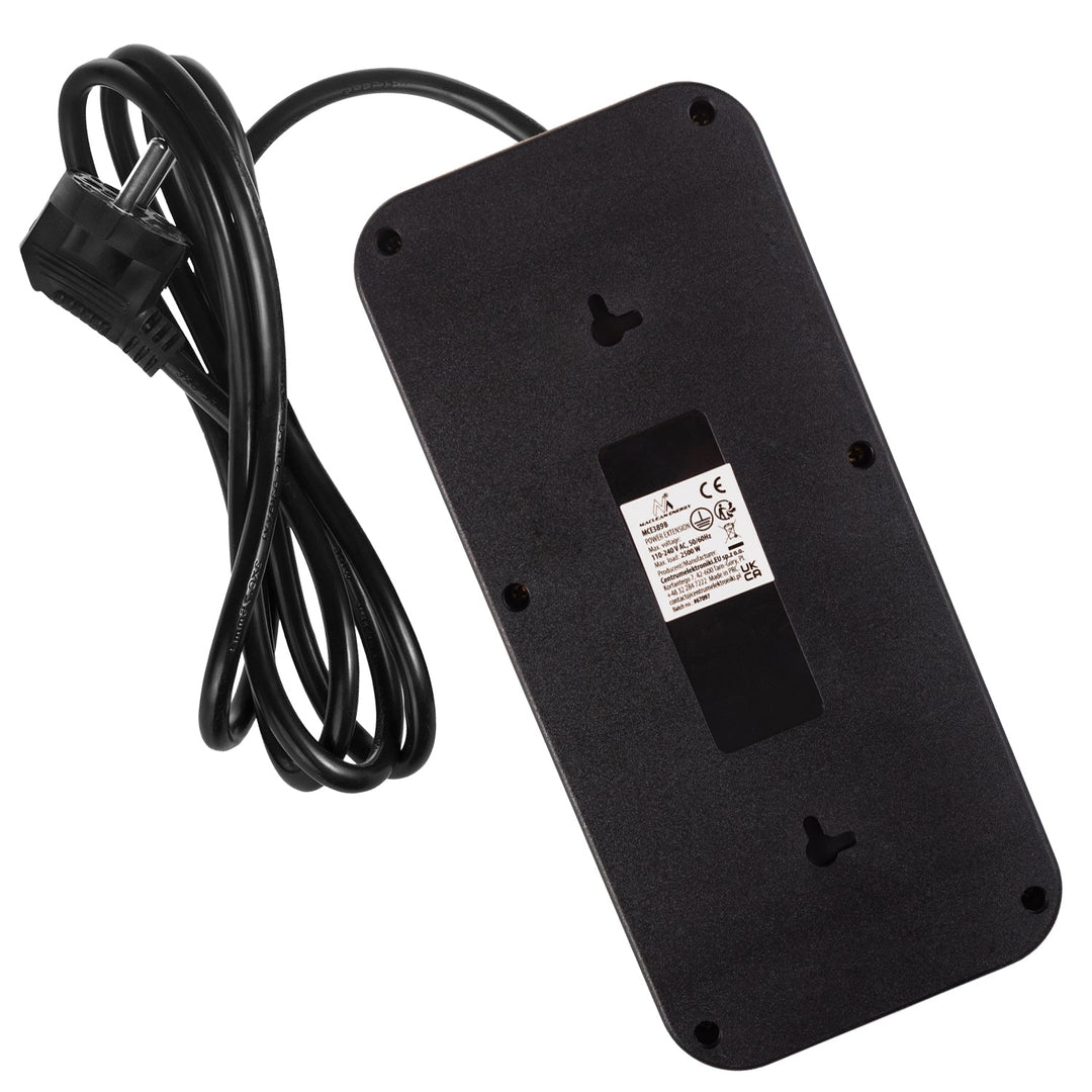Maclean power strip, 6 socket extension + 4xUSB, 110-240V AC 50/60Hz, 2.1A max 2500W, 1.5 m, black, MCE389 B