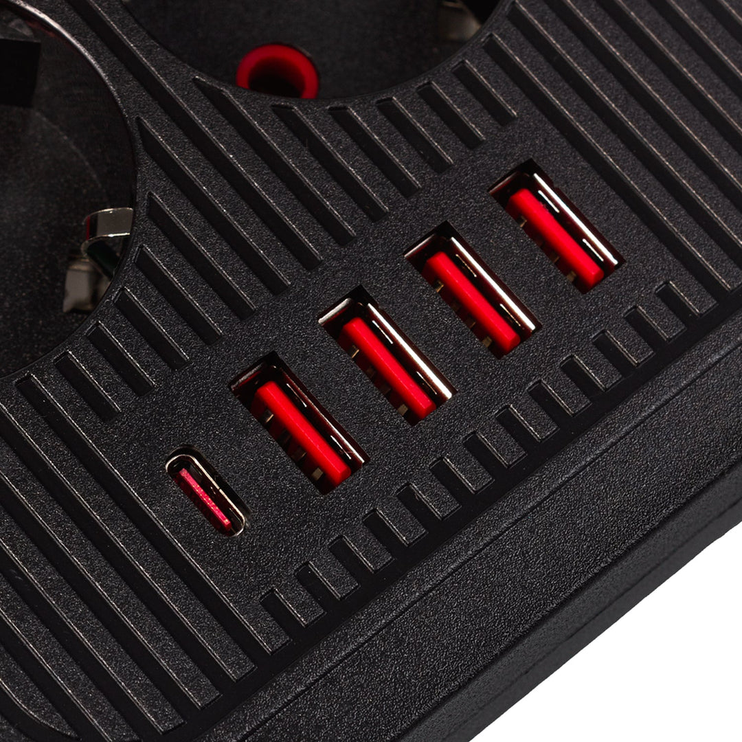 Maclean power strip, 6 socket extension + 4xUSB, 110-240V AC 50/60Hz, 2.1A max 2500W, 1.5 m, black, MCE389 B
