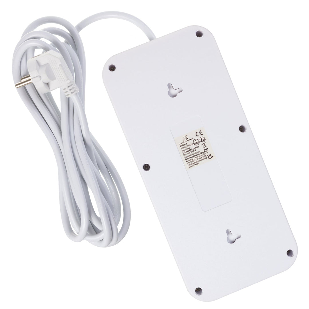 Maclean power strip, 6 socket extension + 4xUSB, 110-240V AC 50/60Hz, 2.1A max 2500W, 3m, white, MCE391 W
