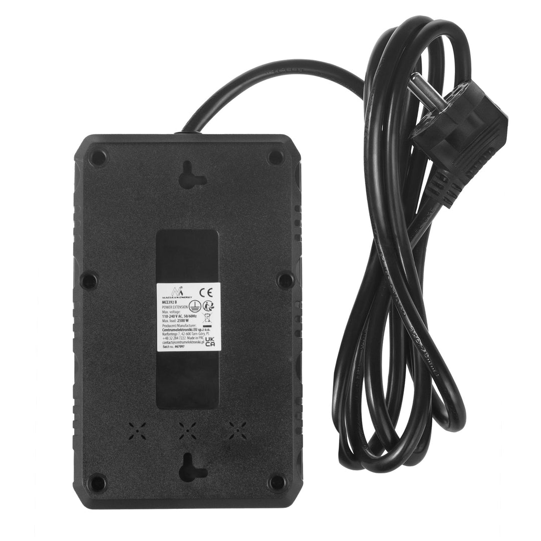 Maclean power strip, 4-socket extension cable + 3xUSB, 110-240V AC 50/60Hz, 2.1A max 2500W, 1.5m, black, MCE392 B