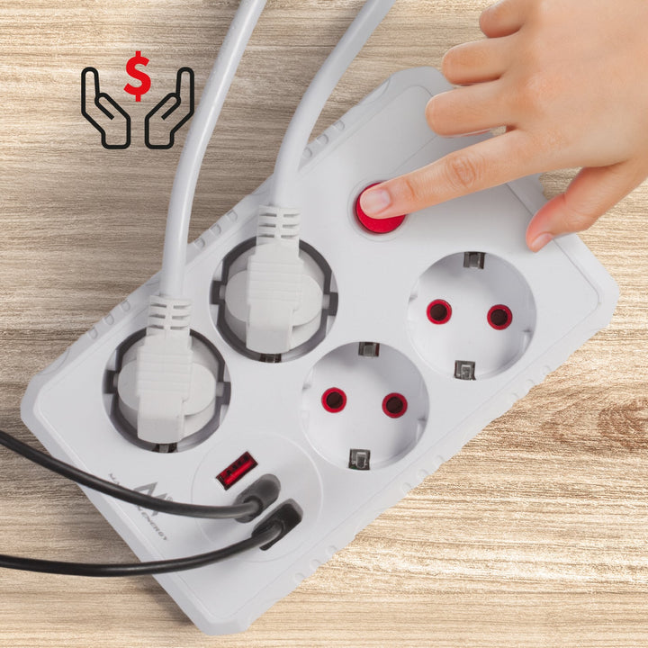 Maclean power strip, 4-socket extension cable + 3xUSB, 110-240V AC 50/60Hz, 2.1A max 2500W, 3m, white, MCE393 W
