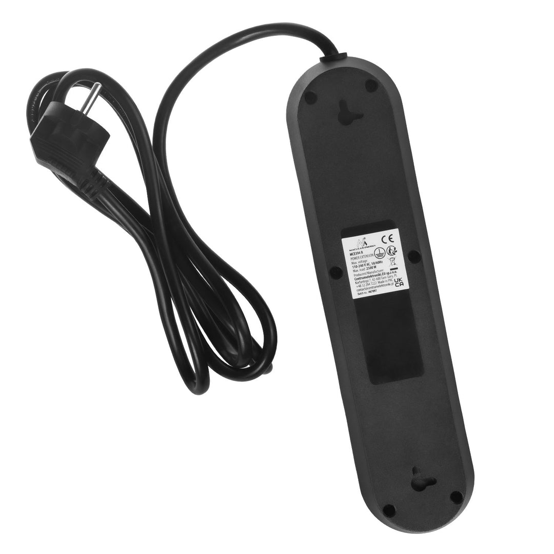 Maclean power strip, 3-socket extension cable + 3xUSB, 110-240V AC 50/60Hz, 2.1A max 2500W, 1.5m, black, MCE394 B