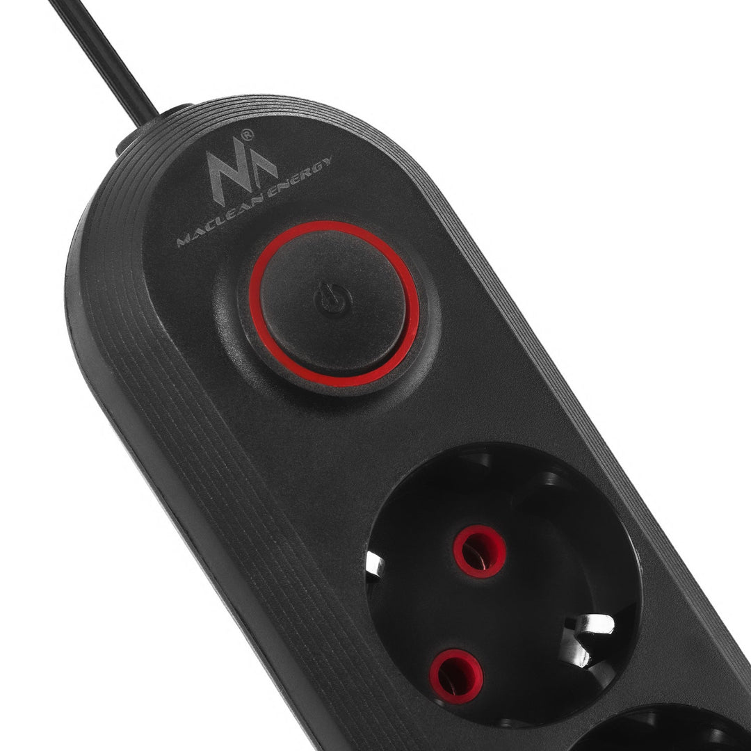 Maclean power strip, 3-socket extension cable + 3xUSB, 110-240V AC 50/60Hz, 2.1A max 2500W, 1.5m, black, MCE394 B