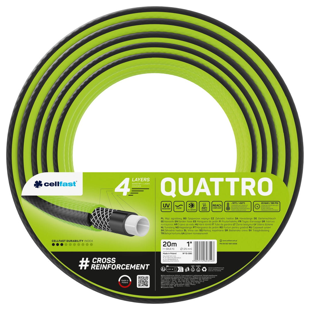 Cellfast garden hose, 1'', 20m, 4-ply, cross braided, Quattro
