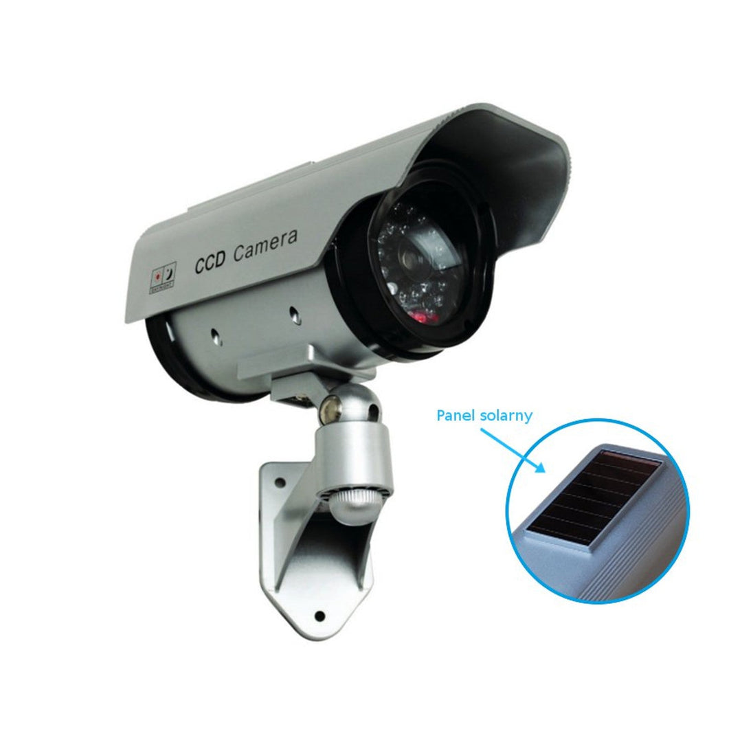 Maclean 4-Pack Realistic Solar-Powered Dummy Surveillance Camera with Flashing LED - Weatherproof Dummy CCTV Camera Model for Indoor and Outdoor Use, Easy Installation