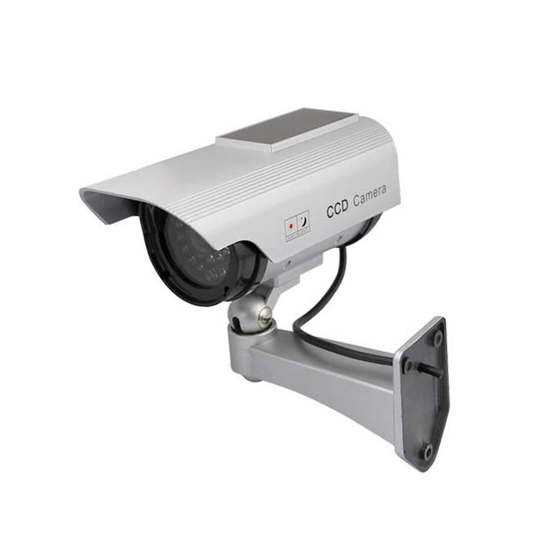 Maclean 4-Pack Realistic Solar-Powered Dummy Surveillance Camera with Flashing LED - Weatherproof Dummy CCTV Camera Model for Indoor and Outdoor Use, Easy Installation