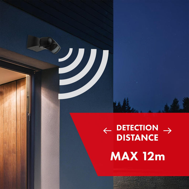 Maclean PIR motion sensor, infrared, IP65, black with black cover, range 12 m, MCE201 B/B