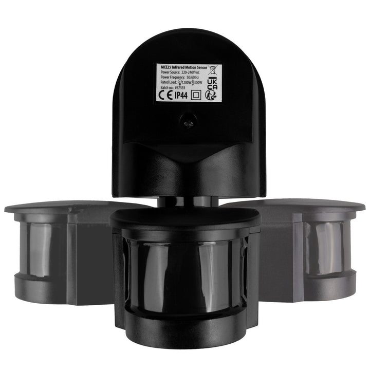 Maclean wall-mounted motion and twilight sensor, 180°, max. 1200W, black with black cover, MCE25 B/B
