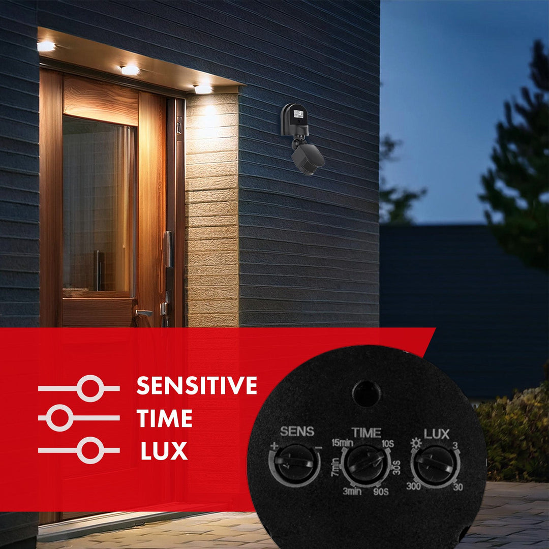 Maclean wall-mounted motion and twilight sensor, 180°, max. 1200W, black with black cover, MCE25 B/B