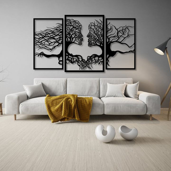 Eyoka openwork painting, 3D wall decoration, 3D painting "Faces from trees" 150x90cm Black