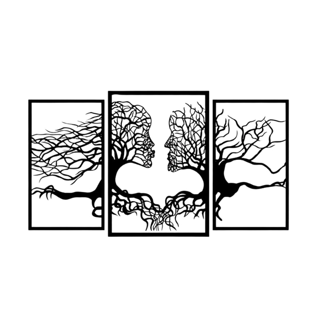 Eyoka openwork painting, 3D wall decoration, 3D painting "Faces from trees" 150x90cm Black