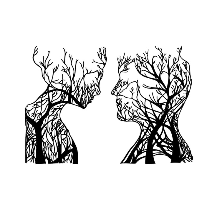 Openwork painting, 3D wall decoration, 3D painting "Tree Heads" 60x40cm Black