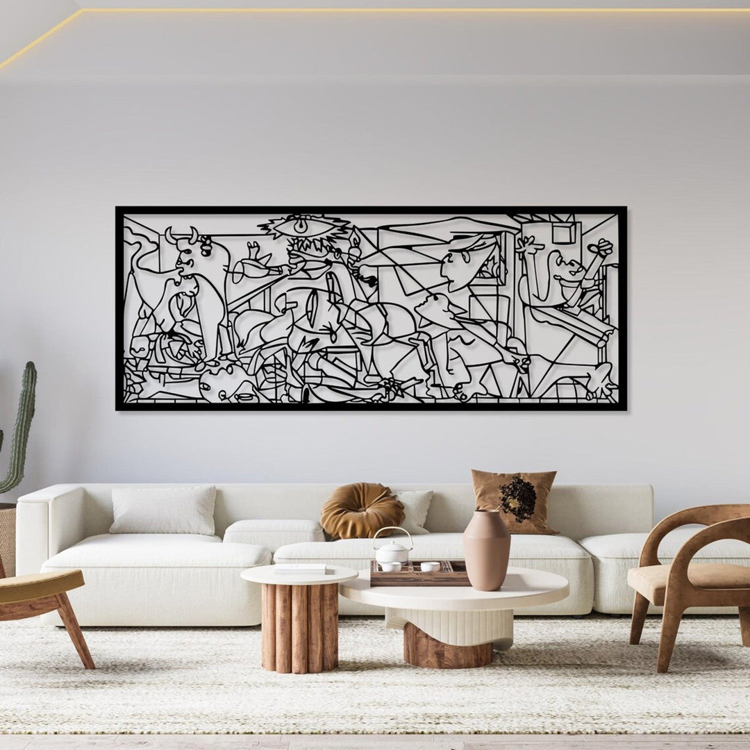 Openwork painting, 3D wall decoration, 3D painting "Guernica Pablo Picasso" 120x48cm Black