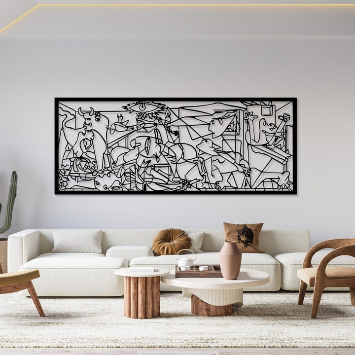 Openwork painting, 3D wall decoration, 3D painting "Guernica Pablo Picasso" 120x48cm Black
