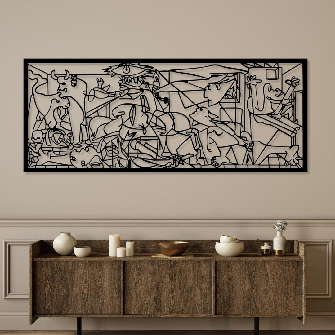 Openwork painting, 3D wall decoration, 3D painting "Guernica Pablo Picasso" 120x48cm Black