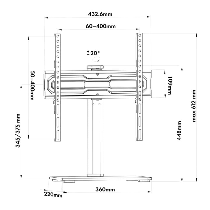Maclean universal TV stand, for RTV cabinet, stand, max. 35 kg, 20 degree rotation, for 32-55" TV, MC-132