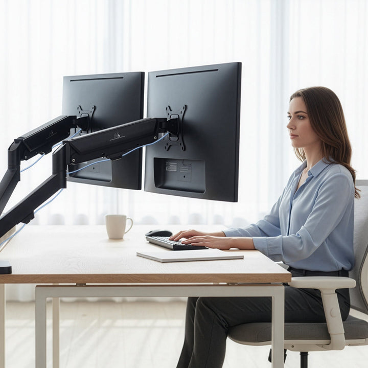 Maclean 2 monitor mount, gas spring, 17"-32", 2-10kg, black, MC-134