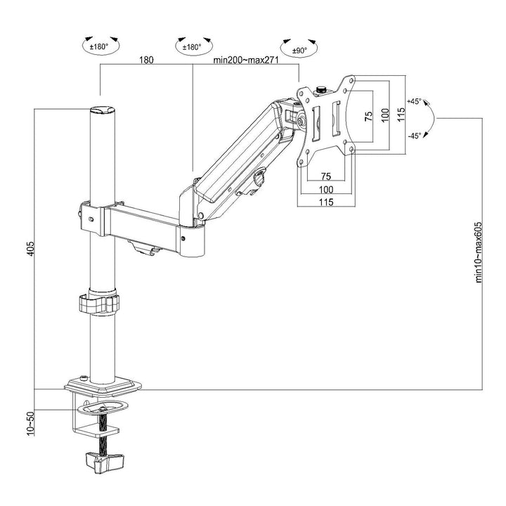 Maclean monitor mount, gas spring, 17"-32", 2-10kg, black, MC-135