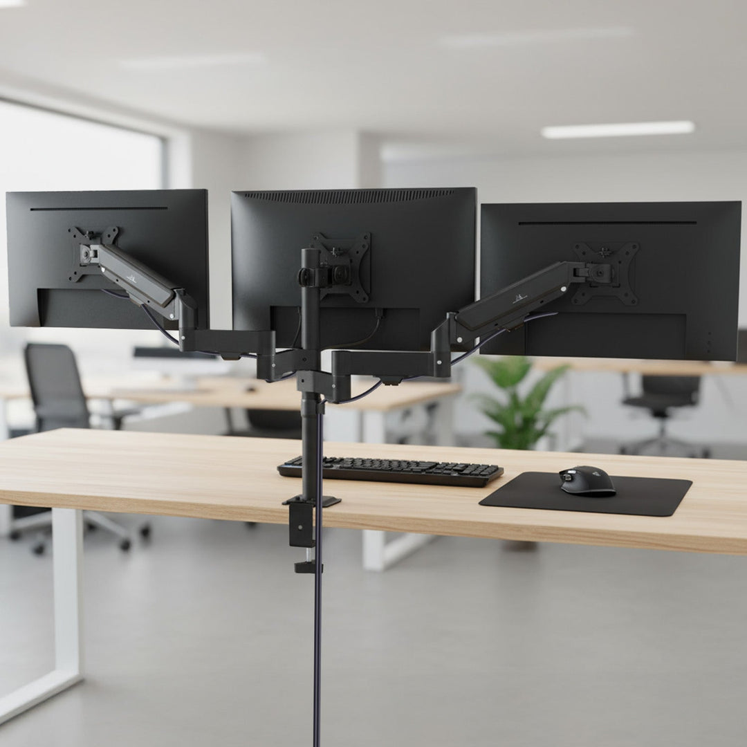 Maclean 3 monitor mount, gas spring, 17"-27", 2-8kg, black, MC-137