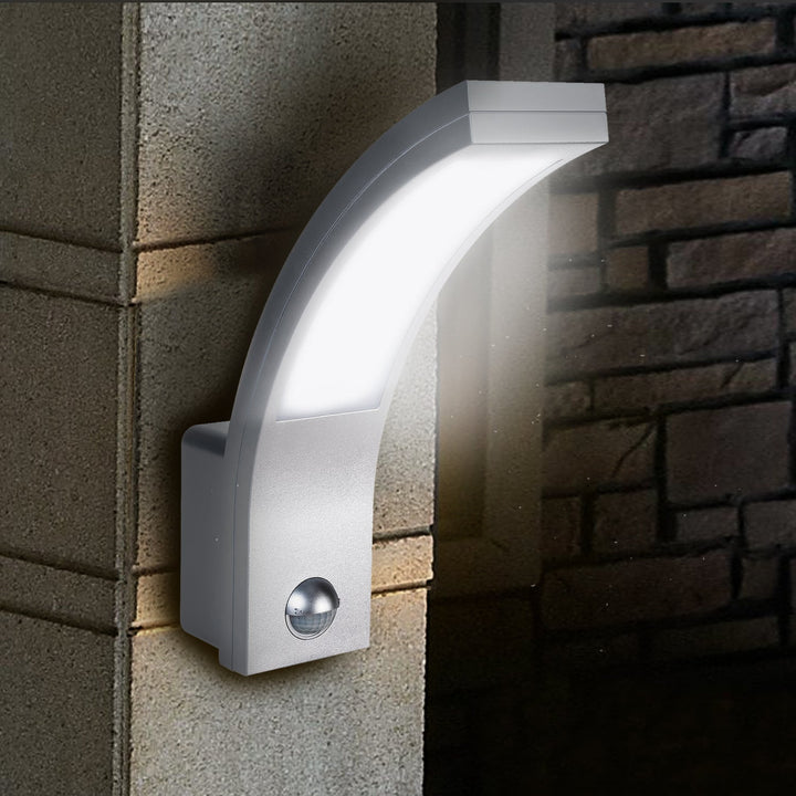 Maclean motion sensor LED lamp, PIR motion sensor, silver, 10W, IP54, 750lm, neutral white (4000K) MCE244 S, 2 pieces