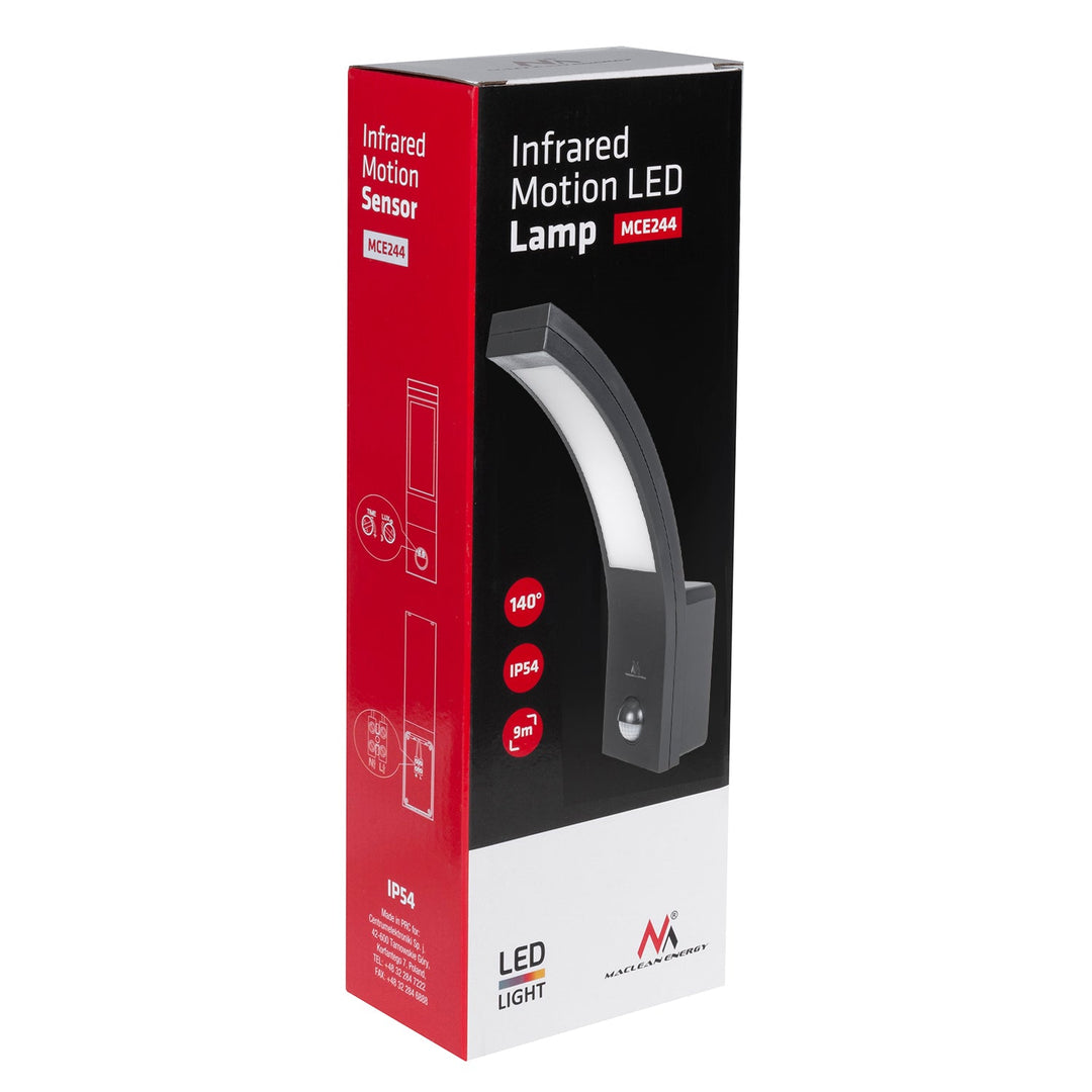 Maclean motion sensor LED lamp, PIR sensor, black, 10W, IP54, 750lm, neutral white (4000K) MCE244 B, 2 pieces