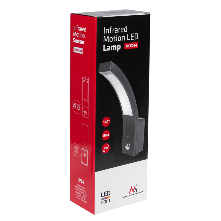 Maclean motion sensor LED lamp, PIR sensor, black, 10W, IP54, 750lm, neutral white (4000K) MCE244 B, 2 pieces