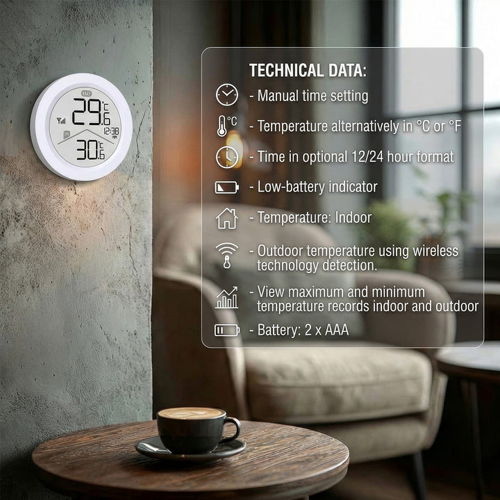 GreenBlue wireless weather station, IN/OUT temperature, clock, °C/°F selectable, range up to 60 m, GB162