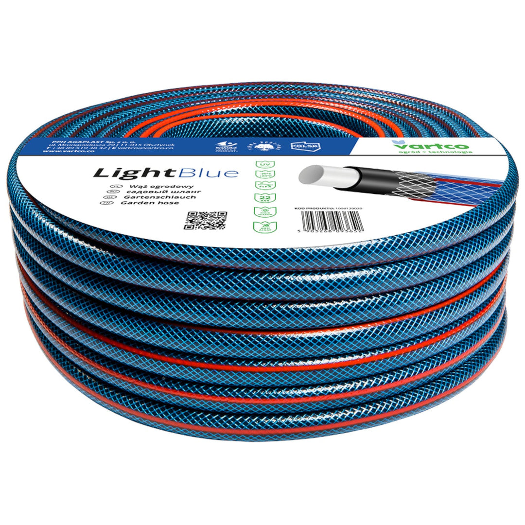 Vartco Light Blue 4-ply water hose Garden hose Garden irrigation hose Flexible Flexible hose Polyester cross braid UV-resistant 22 bar 1" 50m