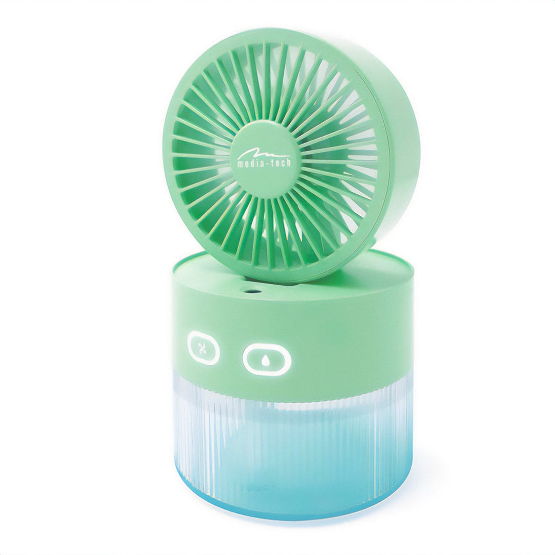 Desktop fan with air humidification. Capacity 350ml. Mist of 40ml/h. USB-C power supply