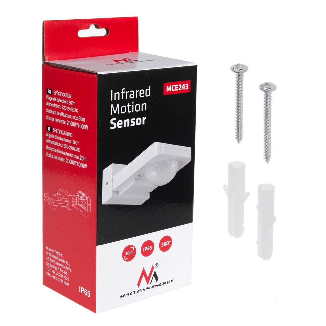 Maclean PIR motion sensor, infrared, IP65, max 2000W, MCE243, 2 pieces
