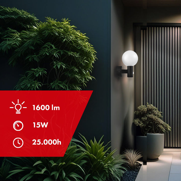 Maclean motion sensor LED lamp, PIR motion sensor, black, 15W, IP65, 1600lm, neutral white (4000K) MCE515 B, 2 pieces