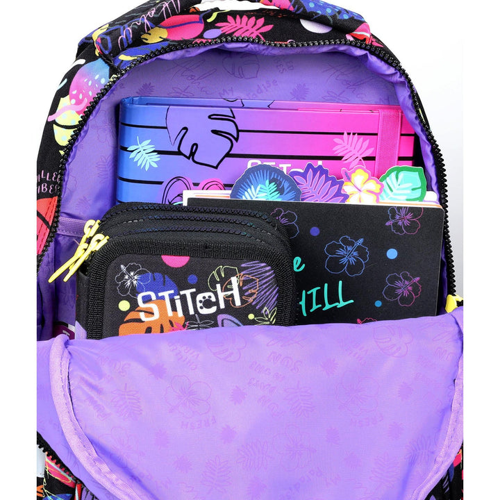 Coolpack Jerry DISNEY STITCH 19 L school backpack black + CoolPack three-compartment pencil case with accessories JUMPER 3 STITCH