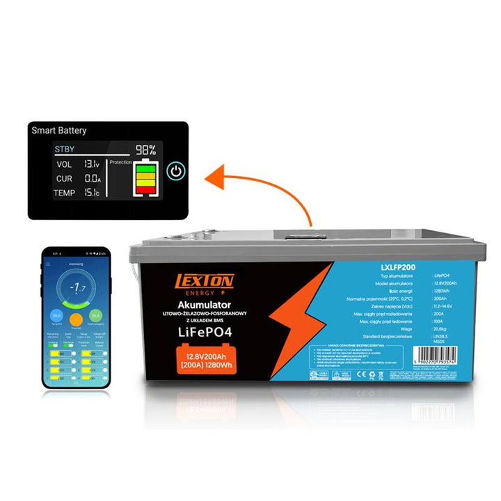 LiFePo4 Lexton lithium-iron-phosphate battery, with BMS, 12.8V, 200Ah, LXLFP200