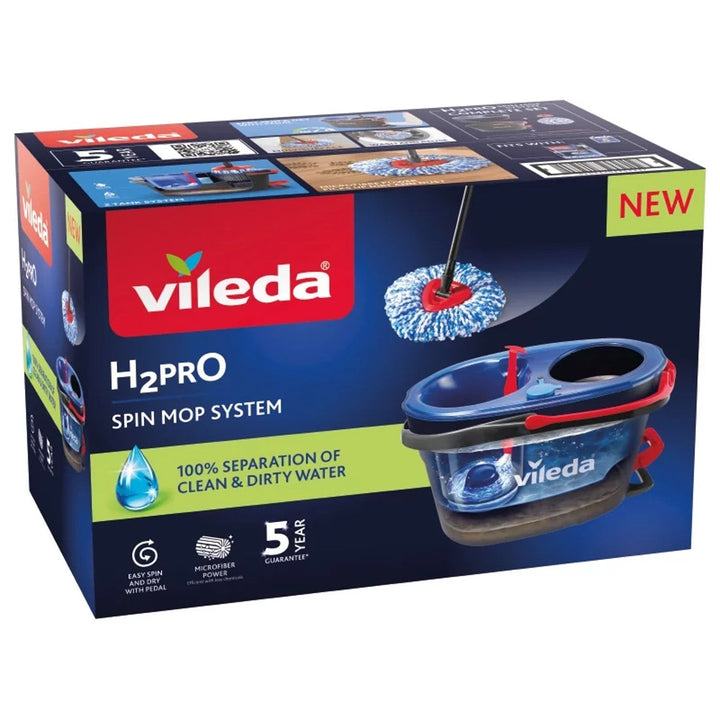 Vileda rotary mop, two chambers, centrifugation system, folding bar, easy corner cleaning, turbo H2prO