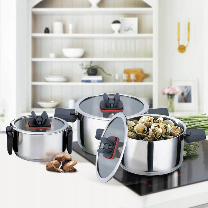 Maestro pot set, 6 pieces, stainless steel, folding handles, MR-3531-6