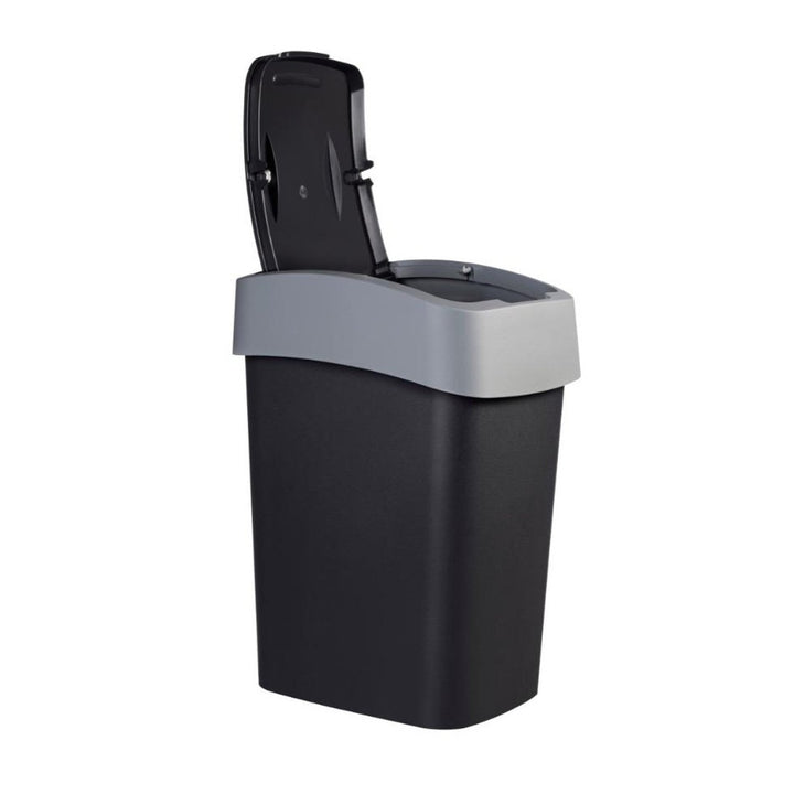 Curver waste garbage can, with lid, tilt out, 25l, black and silver, Flip Bin