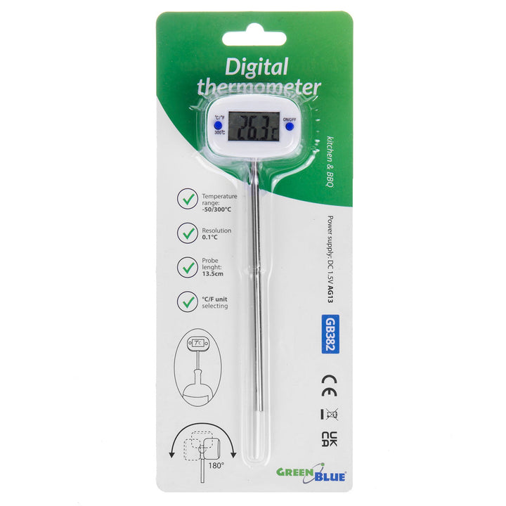 Food thermometer/probe, GreenBlue, probe length 15 cm, temperature range -50°C to +300°C., accuracy 0.1°C., GB382, 3 pcs.