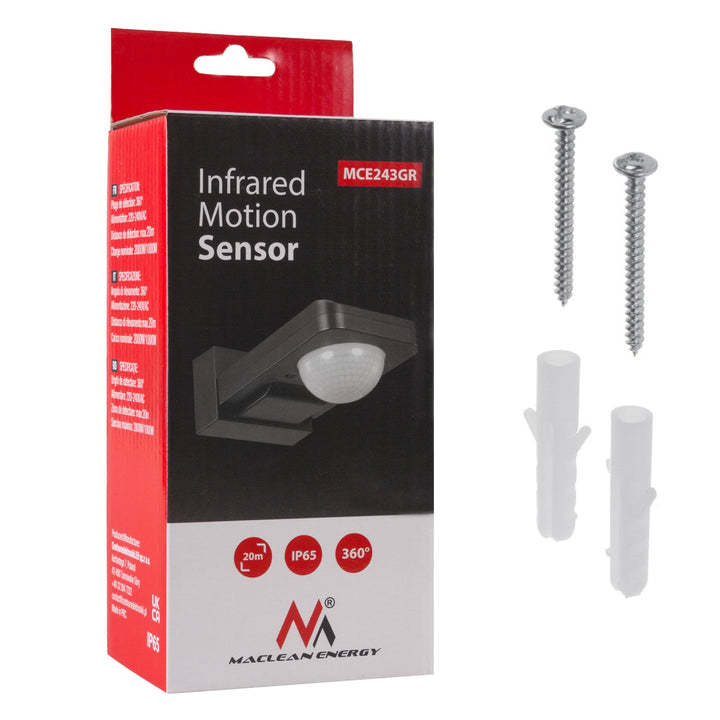 Maclean PIR motion sensor, infrared, IP65, max 2000W, MCE243 GR, 2 pieces