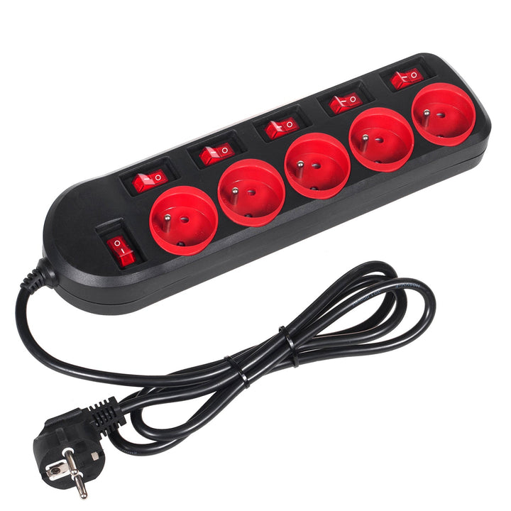 Maclean power strip, 5 outlet extension cord, with switches, 250VAC/10A, 1.5m, MCE204, 2 pieces