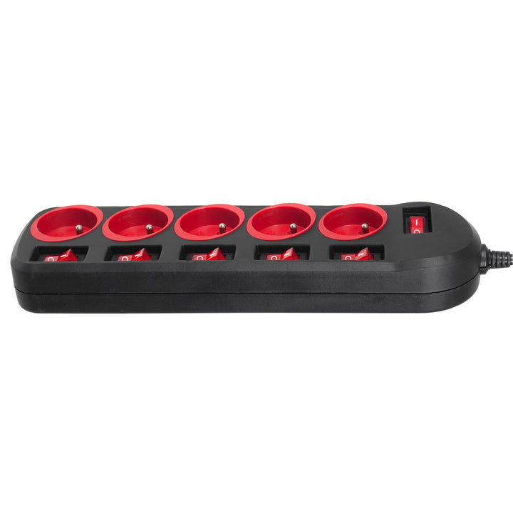 Maclean power strip, 5 outlet extension cord, with switches, 250VAC/10A, 1.5m, MCE204, 2 pieces