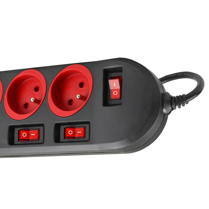Maclean power strip, 5 outlet extension cord, with switches, 250VAC/10A, 1.5m, MCE204, 2 pieces