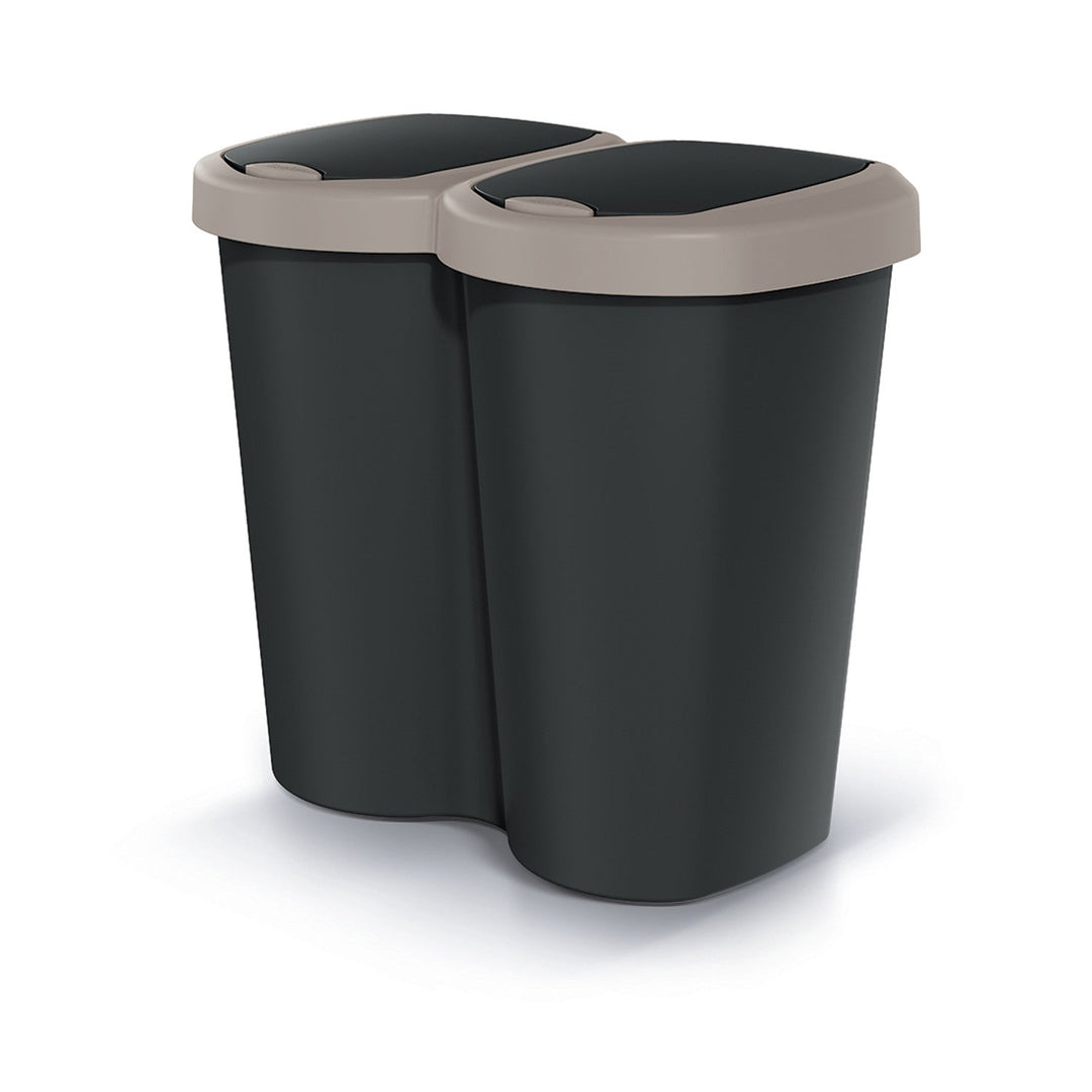 Compacta B Duo wastebasket, brown/black, capacity 40L, one compartment, two lids, wall-mounted version, NDBS40-WG5C_S411