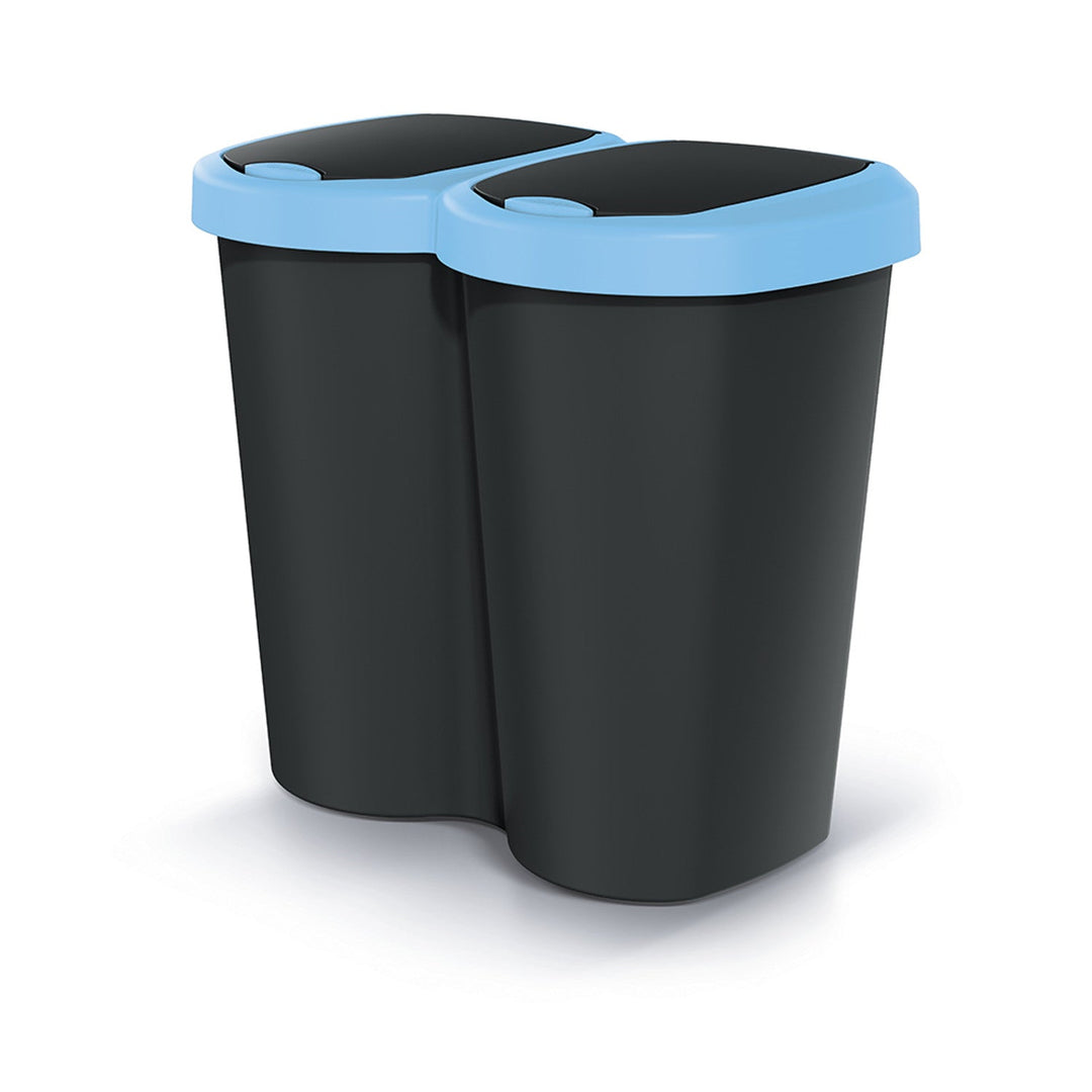Compacta B Duo wastebasket, blue/black, 40L capacity, one compartment, two lids, wall-mounted version, NDBS40-2717C_S411