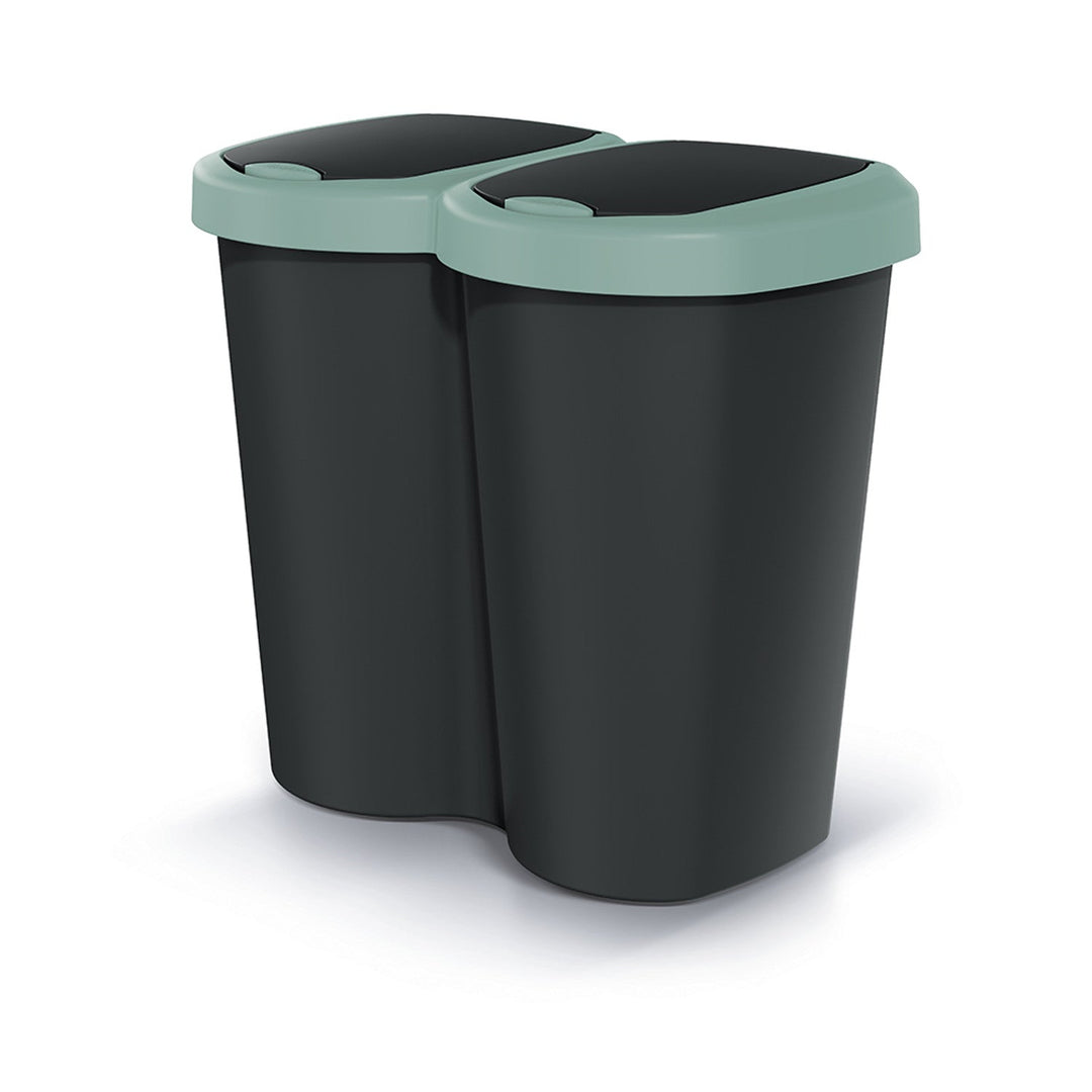 Compacta B Duo trash garbage can, green/black, 40L capacity, one compartment, two lids, wall-mounted version, NDBS40-5575C_S411