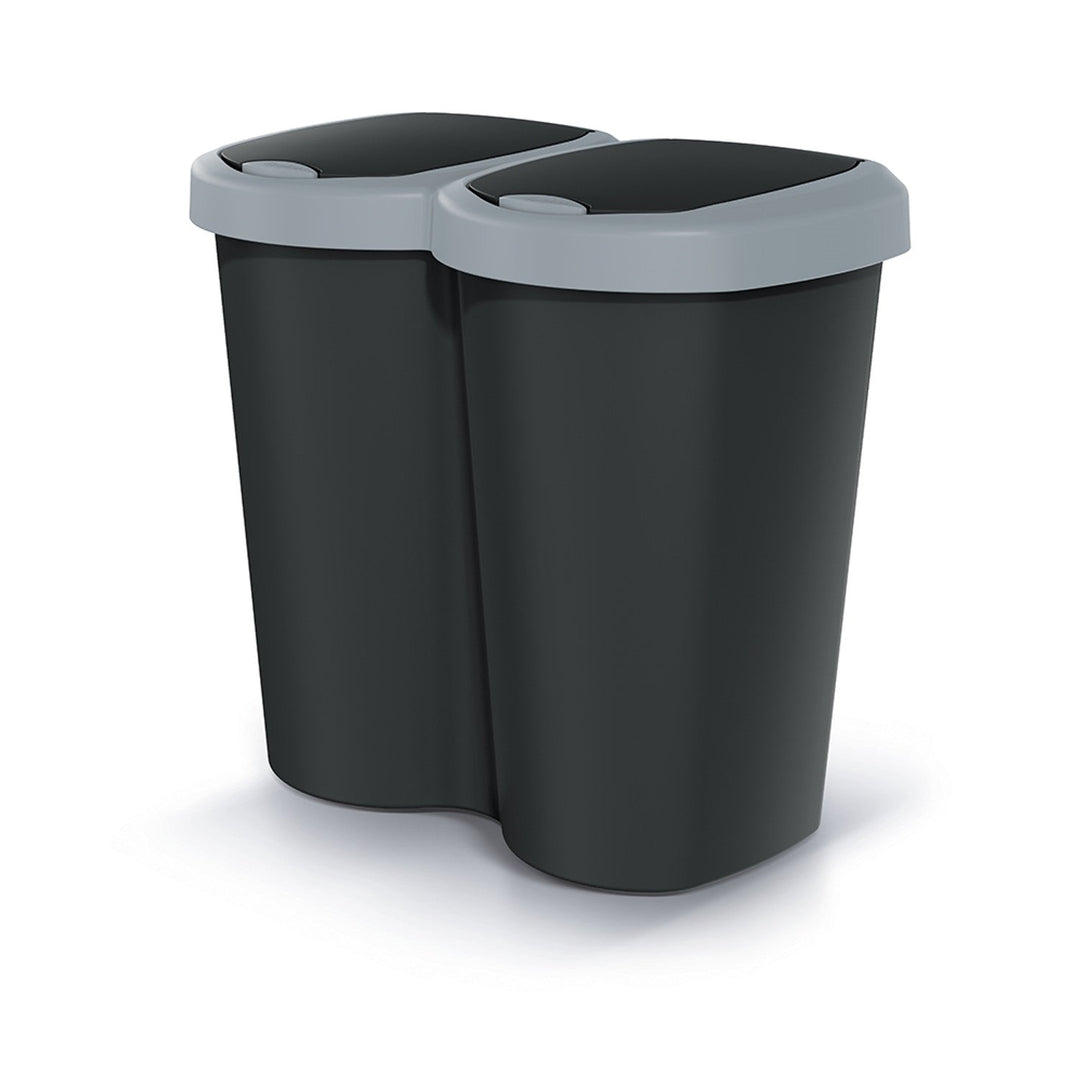 Compacta B Duo wastebasket, gray/black, capacity 40L, one compartment, two lids, wall-mounted version, NDBS40-429U_S411