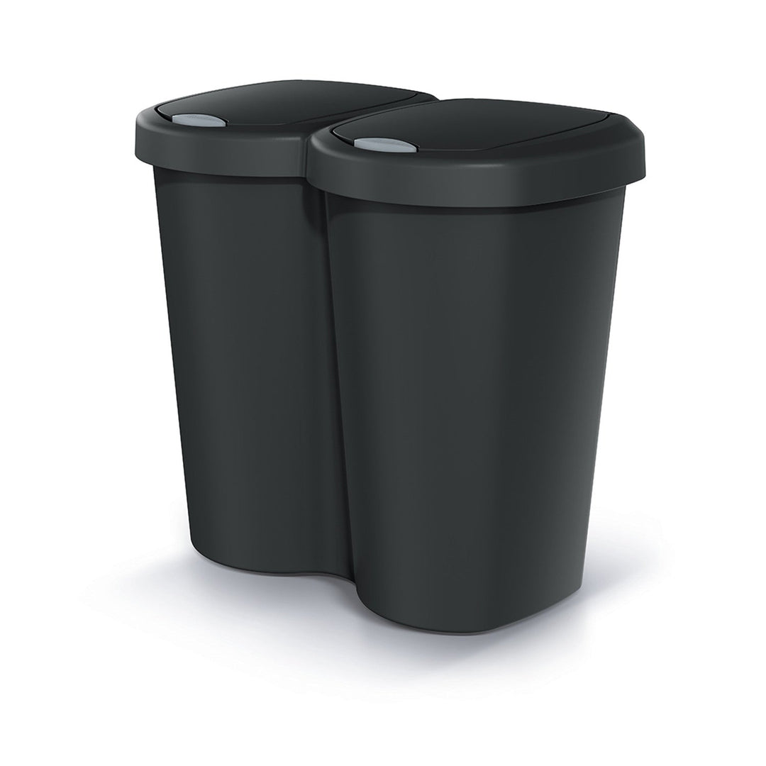 Compacta B Duo wastebasket, black, capacity 40L, one compartment, two lids, wall-mounted version, NDBS40-S411