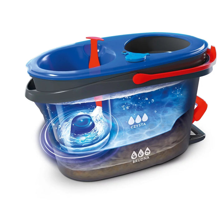 Vileda rotary mop, two compartments, centrifugation system, folding bar, easy corner cleaning, turbo H2prO + 2 extra cartridges