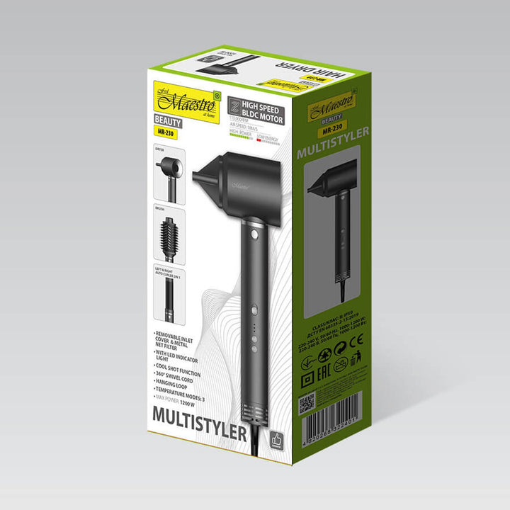 Maestro multistyler/hair care set, hair dryer, dryer-brush, automatic curling iron, 1200W power, 2 temperature settings + cold blow, MR-230